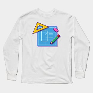 Sketch Paper With Pencil, Ruler And Eraser Long Sleeve T-Shirt